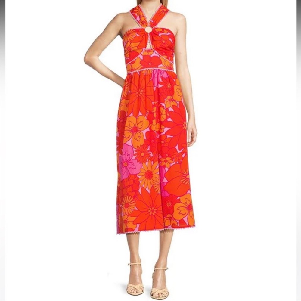Vibrant Floral Midi Dress - Red and Pink